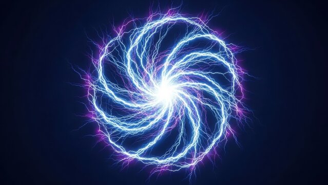 Backround of a swirling vortex of bright electric energy showcasing brilliant blue and purple lightning effects - Powered by Adobe