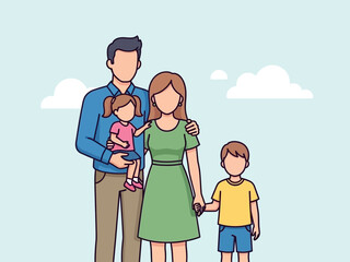 Happy Family Vector Illustration Parents with Children Smiling Together