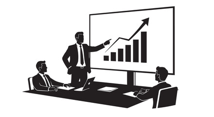 Business presentation with upward trending bar chart and arrow