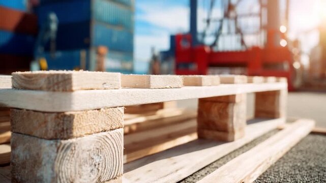 Wooden Pallet at a Freight Yard: A sturdy wooden pallet sits prominently at a busy freight yard, its clean lines and robust construction a symbol of efficient logistics.