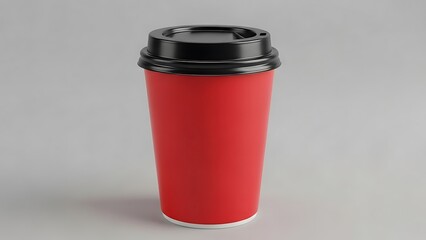Red disposable coffee cup with lid