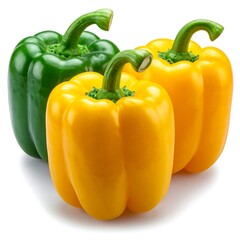 Three bell peppers in green and yellow colors