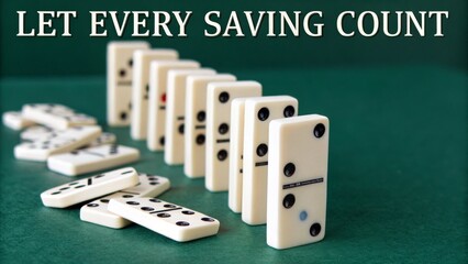 Dominoes standing in a row, representing the domino effect
