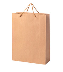 Blank brown kraft paper shopping bag transparent background