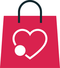 Shopping bag with a heart and a round dot icon