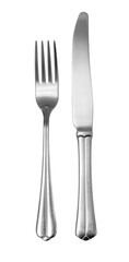 Stainless steel fork and knife isolated on transparent background