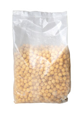 Cereal balls in transparent plastic bag with cutout background