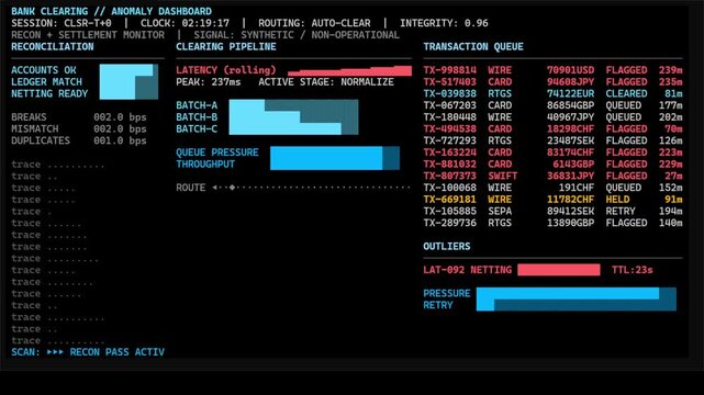 Hacker movie computer screen programming BANK CLEARING ANOMALY DASHBOARD