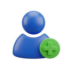 Fototapeta premium Blue user icon with green plus sign isolated on transparent background isolated on transparent background