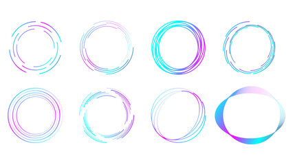 Circular Line Frames Set with Neon Ring Shapes on Abstract Gradient