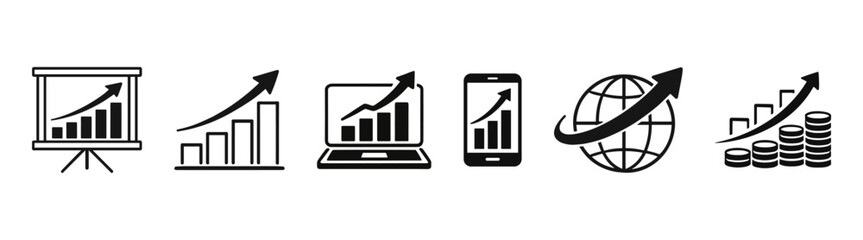 Business growth chart and analytics icons set vector illustration isolated on transparent background