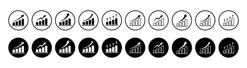 Circular business growth chart icons set with upward arrows vector illustration isolated on transparent background