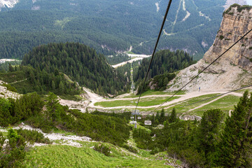 Cableway station. Chairlift to Mount Cristallo. Dolomites. Italy.