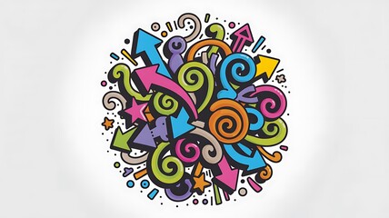 Vibrant Graffiti Explosion: A burst of energy and creativity unfolds in a colorful display of arrows, swirls, and stars, exuding a playful vibe
