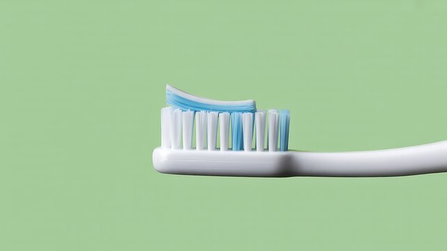 Blue and white toothbrush on green background