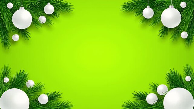 Festive Christmas frame with white baubles and fir branches