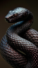 Fototapeta premium A close-up photograph of a snake with a patterned skin coiled in a loop