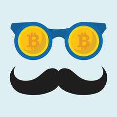Illustration man with a mustache and glasses with the concept of cryptocurrency