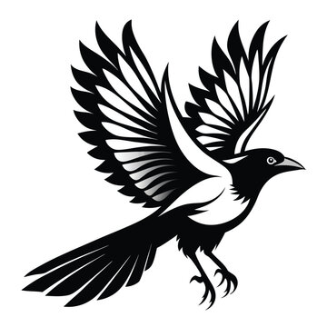 flying magpie bird line art silhouette vector illustration