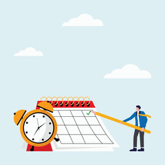 Illustration a man is holding a pencil and drawing check list on a calendar
