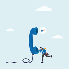 Illustration of businessman answering the phone with positive client response