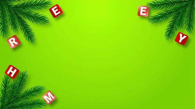 Christmas background with fir branches and red letter blocks