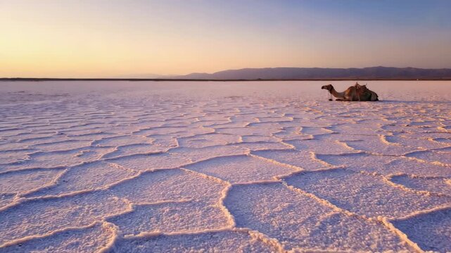 camel resting at great rann of kutch white salt desert sunset india video