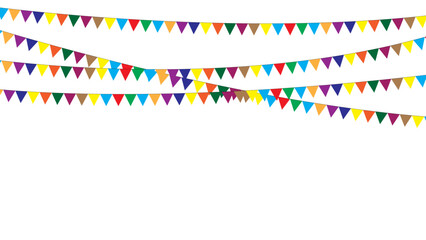Colorful Triangle Bunting Flags Garland on Black Background for Festive Party Decoration