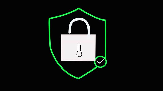 Lock icon animation, lock to unlock concept. security shield icon animation with locked padlock icon animation.