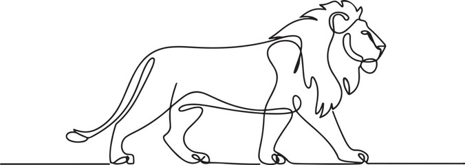 Continuous line drawing lion walking, Side view single linear decorative design concept.one line vector illustration with out background © MstMoushumi
