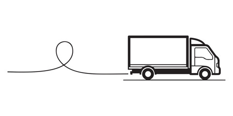 Delivery truck continuous line drawing Vector