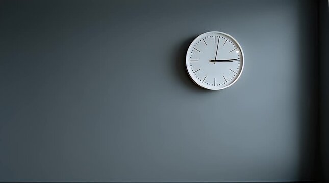 Minimalist white clock on gray wall