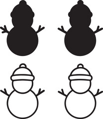 Isolated Snowman with Hat Silhouette Icons, Snowman Winter Hat Silhouette Black Minimal Vector Icons, Holiday Winter Xmas Christmas Festive Snow Fun, Clean Modern App Web Design Icons
