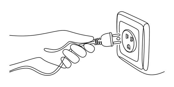 Hand plugging an electrical cord into a wall socket Vector, illustration