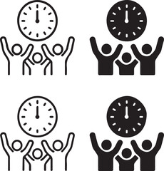 Isolated Midnight Celebration Silhouette Icons, Midnight Cheering People Silhouette Black Minimal Vector Icons, Party Celebration Excited Happy Night Event, Clean Modern App Web Design Icons