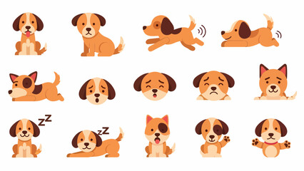 Obraz premium Cute Dog Expressions Set Happy, Sad, Sleeping, Playing Puppy Icons