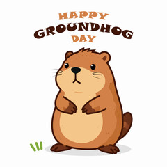 Groundhog Day Happy Animal, vector art illustration.