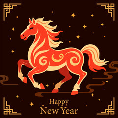 New year fire horse, vector art illustration.