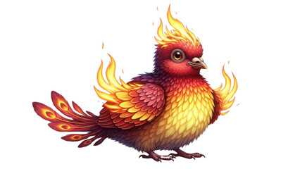 Fototapeta premium Cute Chibi Fiery Phoenix Bird Illustration, Isolated Mythological Fantasy Mascot Graphic isolated PNG with Transparent Background