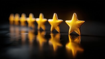 Full glossy yellow star rating set on black panels displays review feedback and ranking