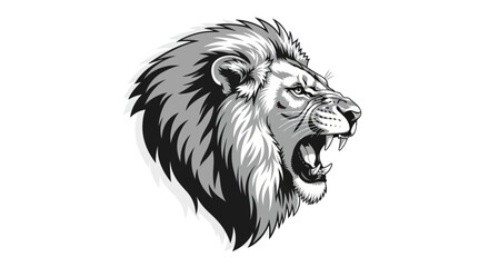 Obraz premium Roaring Lion Head Vector Illustration with Detailed Mane and Sharp Teeth.