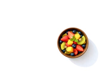 A bowl of fruit with blueberries, strawberries, and kiwi