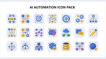 AI Automation Icon Pack Intelligent Systems, Robotics, Data Processing, and Connectivity