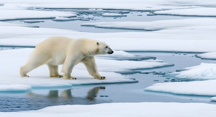 Polar bear on arctic sea ice floes landscape