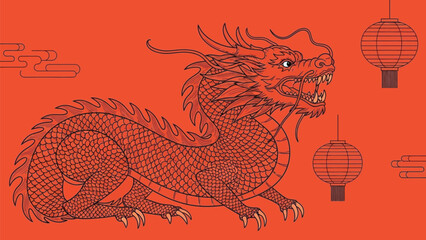 Red Dragon Mythical Illustration
