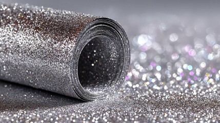 Silver glitter paper roll sparkly shine for Christmas holiday, wedding, new year celebration design, sparkling decoration texture
