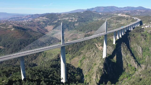 Bird's eye view of Vila Real Bridge (Viaduto do Corgo). Vila Real District, Portugal. 