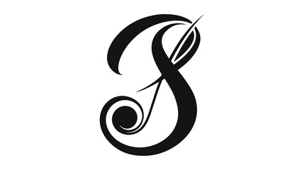 Elegant script letter S with decorative swirl and dot, modern calligraphy, unique artistic design element