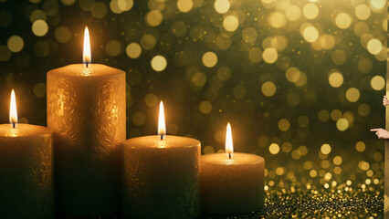 Advent Candles - Four Glowing Gold Lights on Bokeh Background
