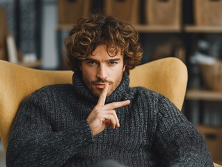 Pensive Man in Cozy Sweater